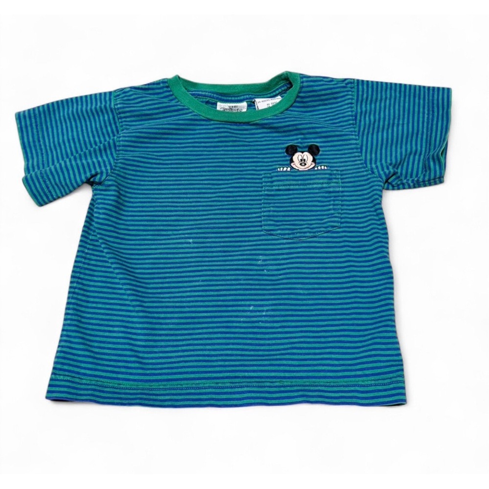 Vintage Disney Store Mickey Mouse Pocket T-Shirt Toddler 24 Months‎ Blue Green